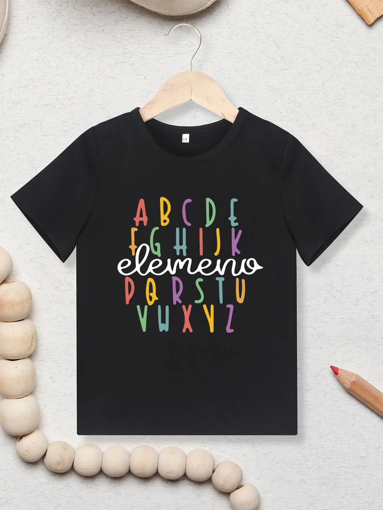 Colorful Alphabet Chart Graphic T-Shirt Casual Tees Top For Party Holiday Kids Back School Early Educational Clothing Gift