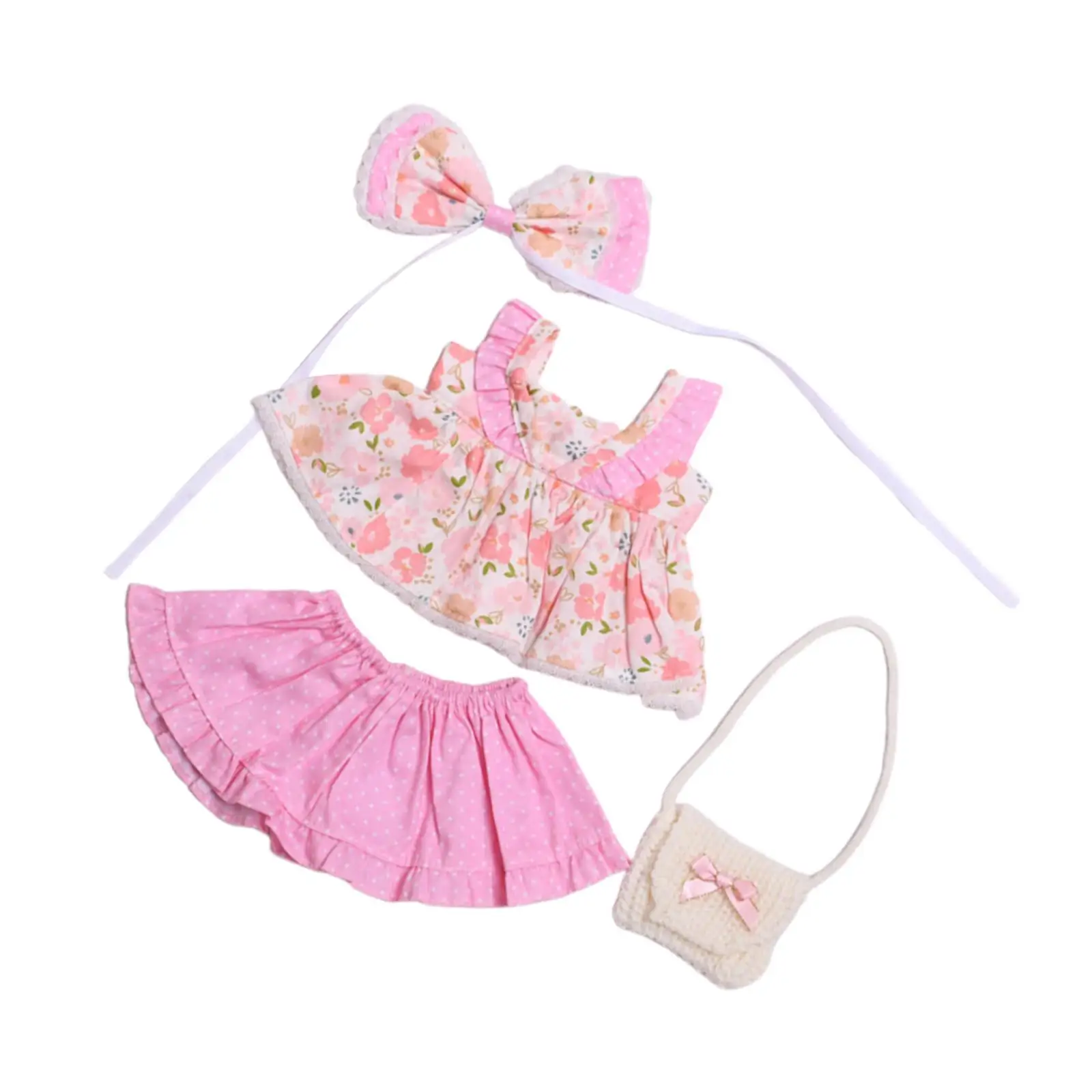 Plush Figure Dress Dress up Clothing Photo Props with Hair Bow for Hands on Imagination 14.96inch Doll Flexibility Coordination