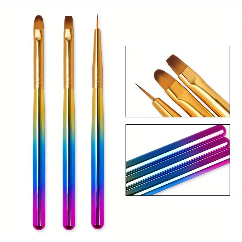 3Pcs/Set Nail Art Brush for Acrylic Powder Liquid Powder Carving UV Gel Extension Builder Painting Brush Pen Manicure Tools