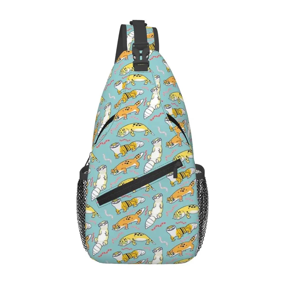 Yellow Leopard Gecko Cartoon Animal Sling Backpack Sling Bag Traveling Chest Bag Daypack Men Crossbody Backpack Shoulder Bag