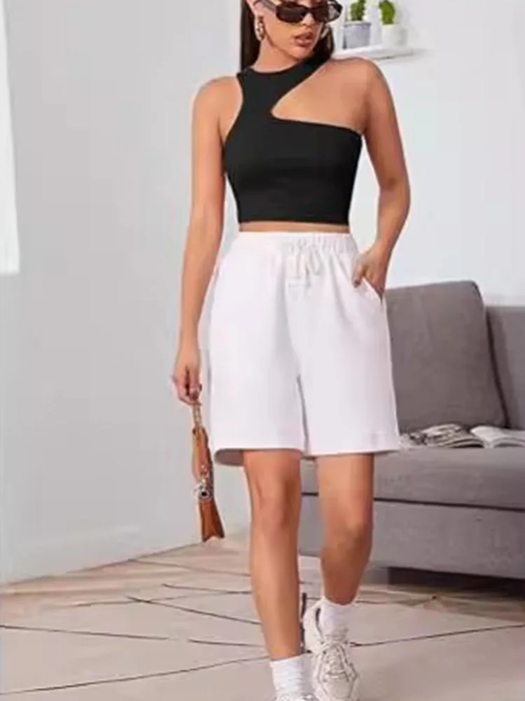 Spicy girl irregular design vest with camisole for women to wear in summer, short hanging neck hollow out shoulder top