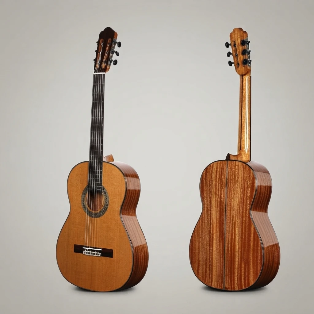 Concert Classical Nylon Guitar, Golden Amber Gloss Body, Slotted Headstock, Wide Fingerboard, Black Tuners for Beginners