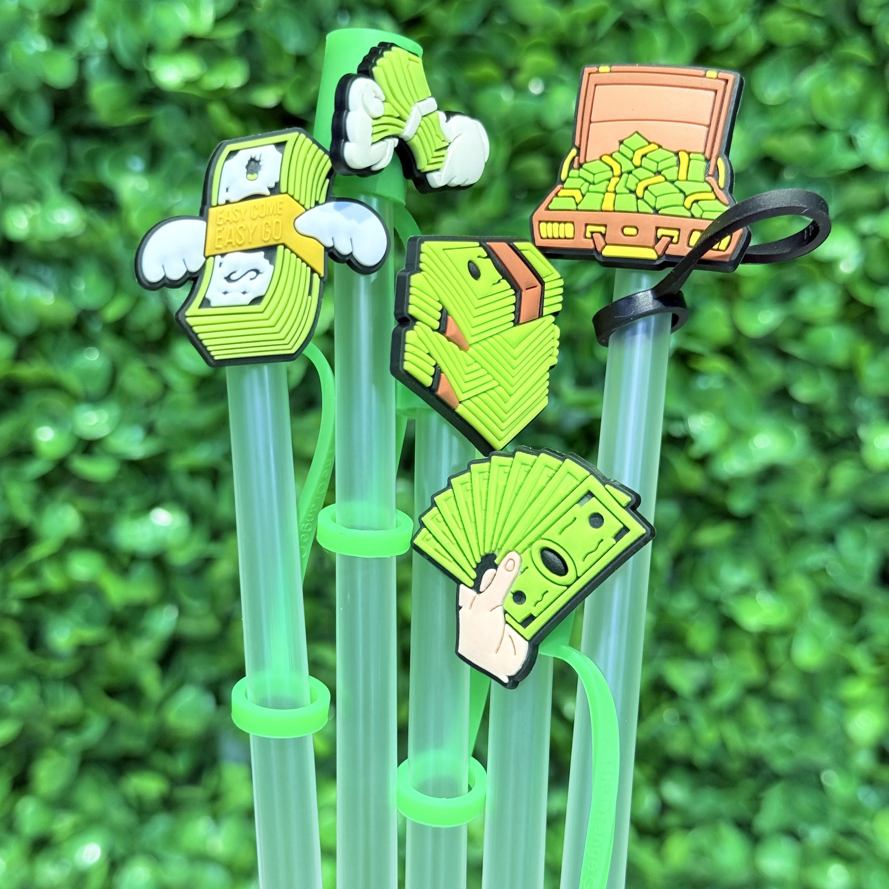 1-5Pcs Money Dollars Straw Cover Cap 10MM Drink Straw Plug Reusable Splash Proof Drinking Fit Cup Straw Cap Charms Pendant