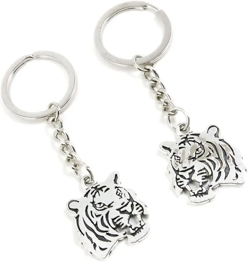 100 Pieces Keychain Keyring Door Car Key Chain Ring Tag Charms Supplies P6QC9C Tiger Head