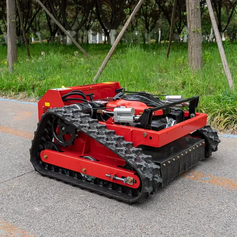 Automatic Remote Controlled Tracked Lawn Mower Dual Remote & Manual Operation Anti-Rollover Safety Design Farm Weeding