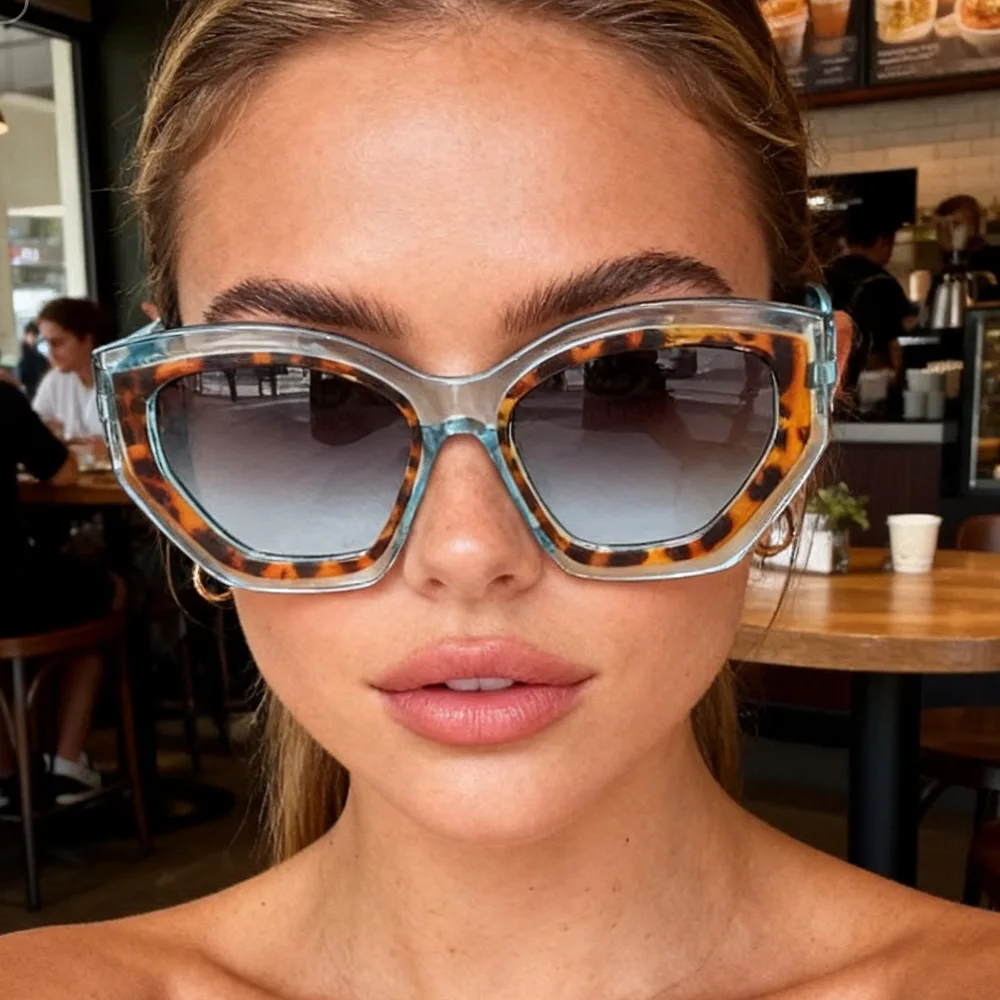 Sun Glasses for Woman Driving Shades UV400 Vintage Cat Eye Sun Glasses for Women New Fashion Brand Round Leopard Print