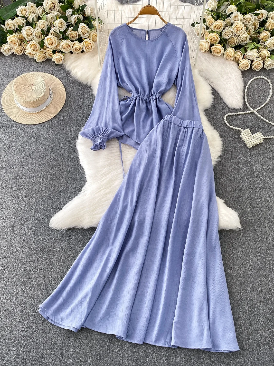 

Нежный ветер, повседневная асимметричная юбка-миди с поясом на талии и высокой талией, комплект из двух предметов, французский слэ