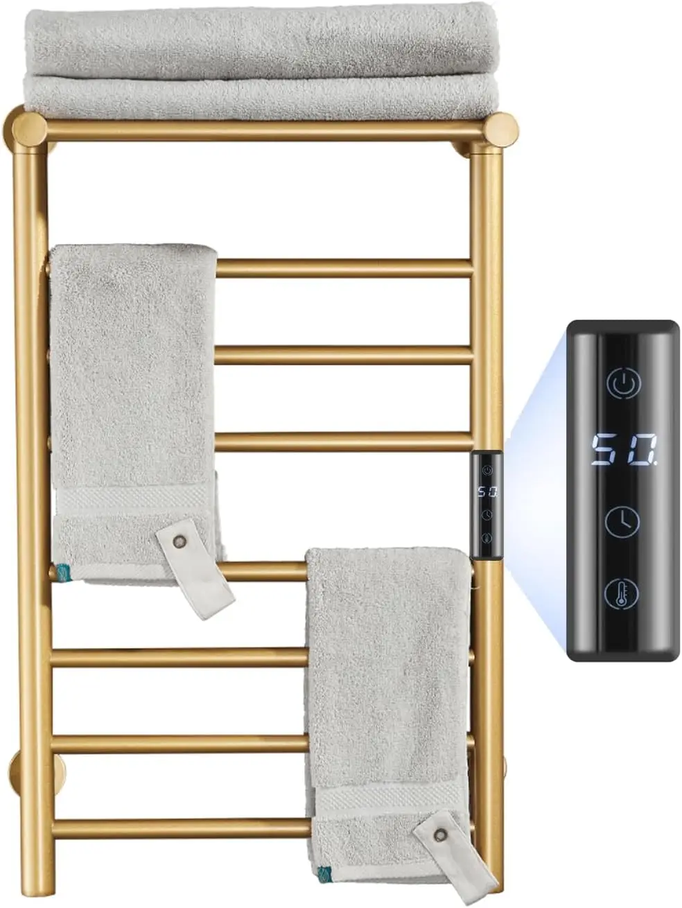 Gold Heated Towel Warmer Rack, Electric Heated Towel Drying Rack for Bathroom Radiator 70W, 7 Bar Wall Mounted Heated Towel