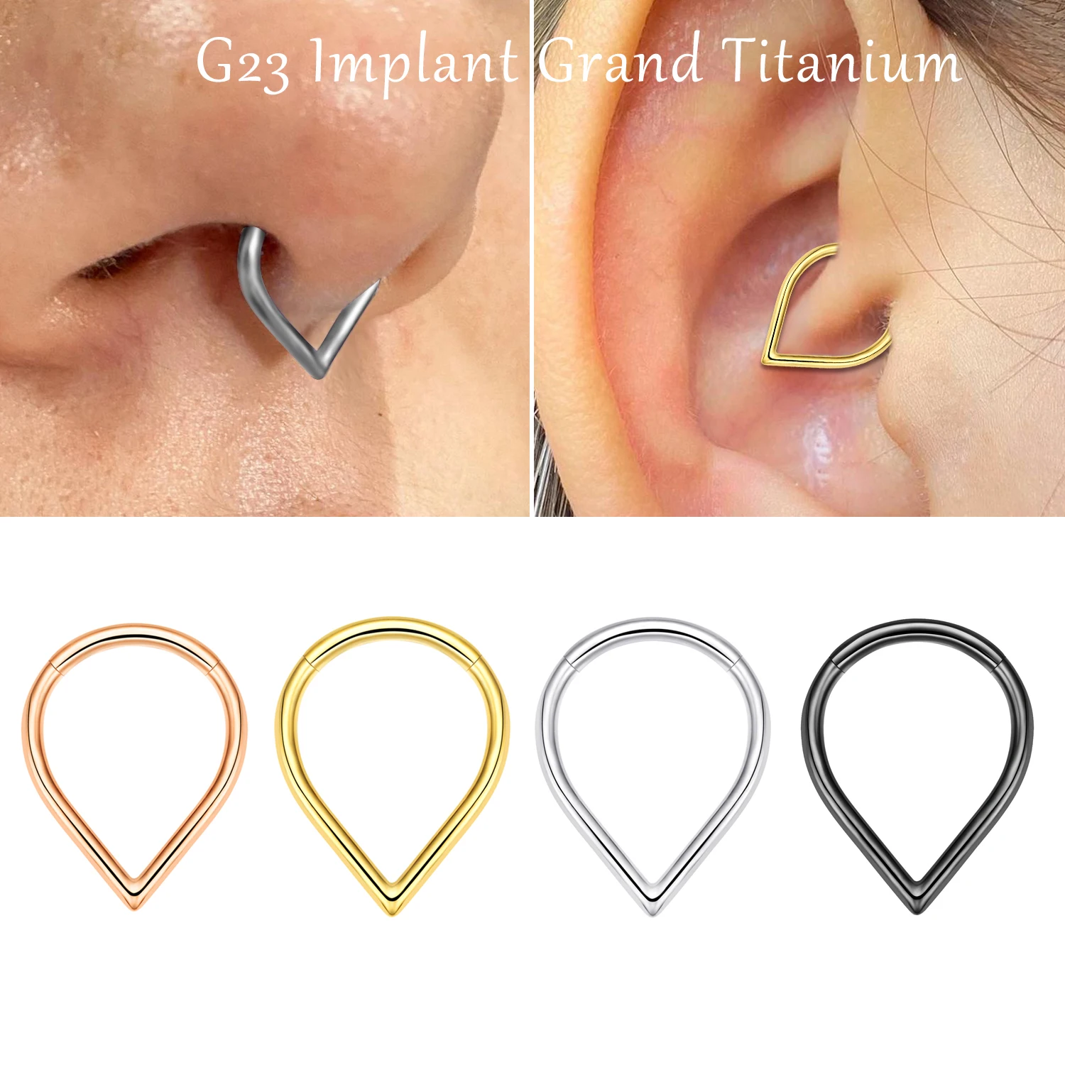 G23 Titanium Teardrop Nose Ring Septum Daith Tragus Helix Earrings Piercing Jewelry for Women Men