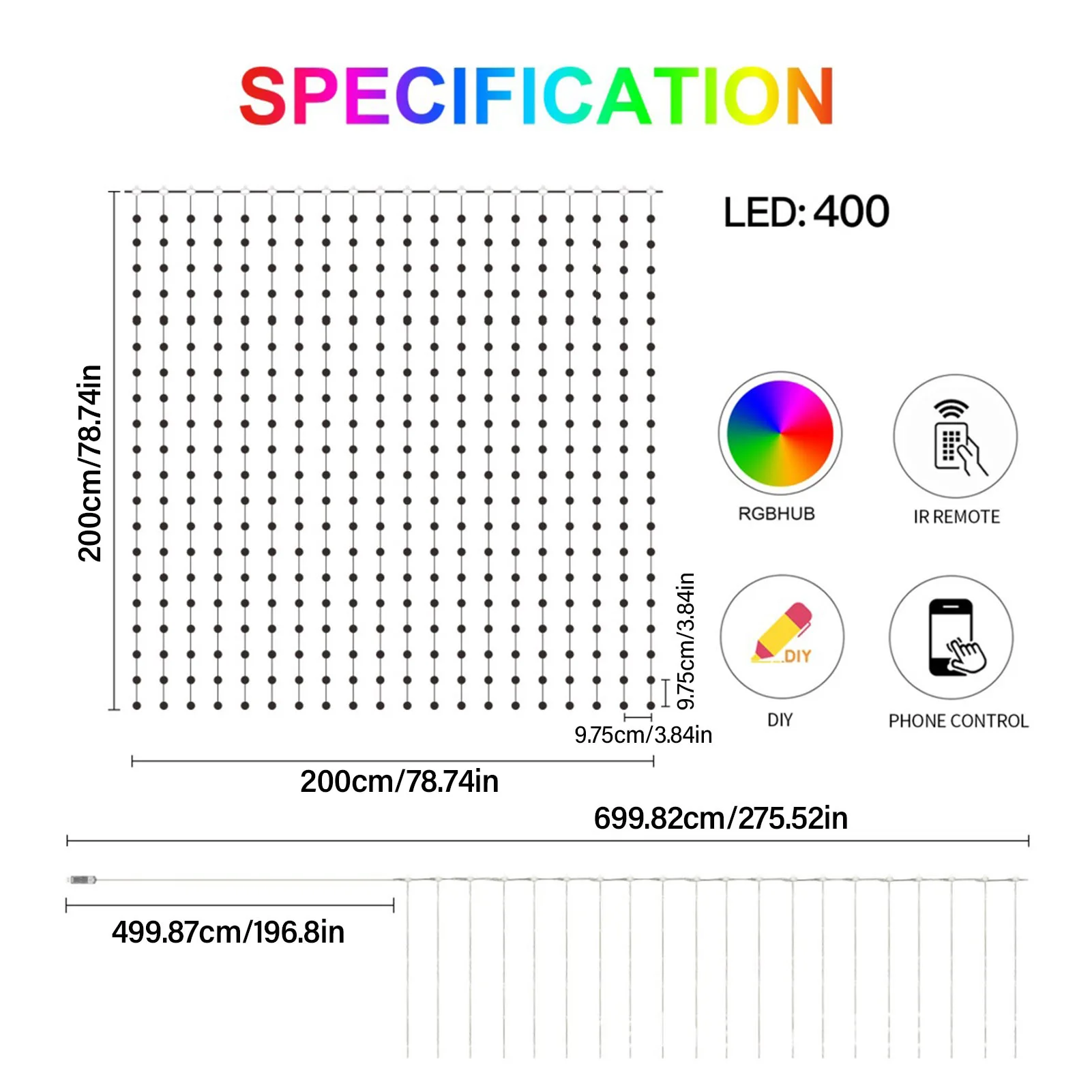 400leds Animated Curtain String Lights Creative RGB Color Changing String Lamp App Fits Home Outdoor Festive Party Lights Decor