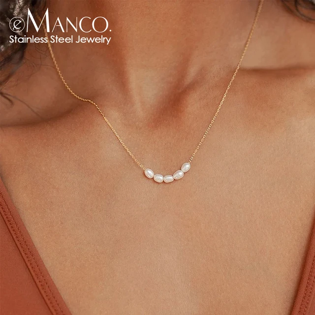 eManco Hot Simple 5 Create Pearls Choker Naszyjniki Ślubna biżuteria dla panny młodej Naszyjnik damski w kolorze złotym Prezent na imprezę dla kobiet