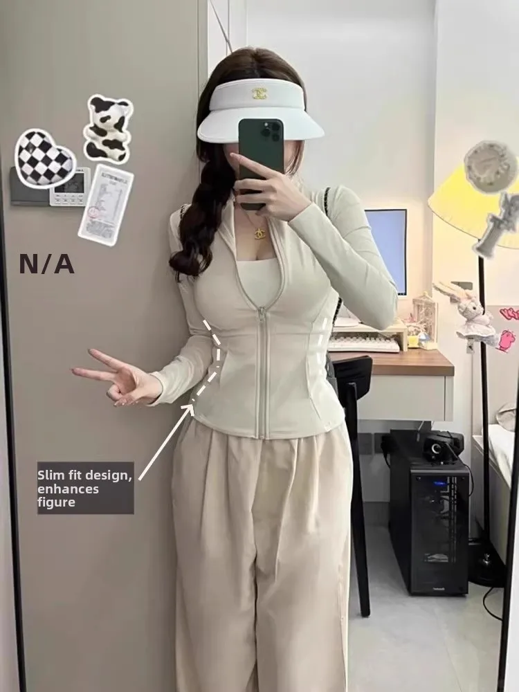 여름 새로운 여성 스포츠 피트니스 요가 의류 빠른 건조 슬리밍 스탠드 칼라 허리 태양 보호 캐주얼 다목적 자켓