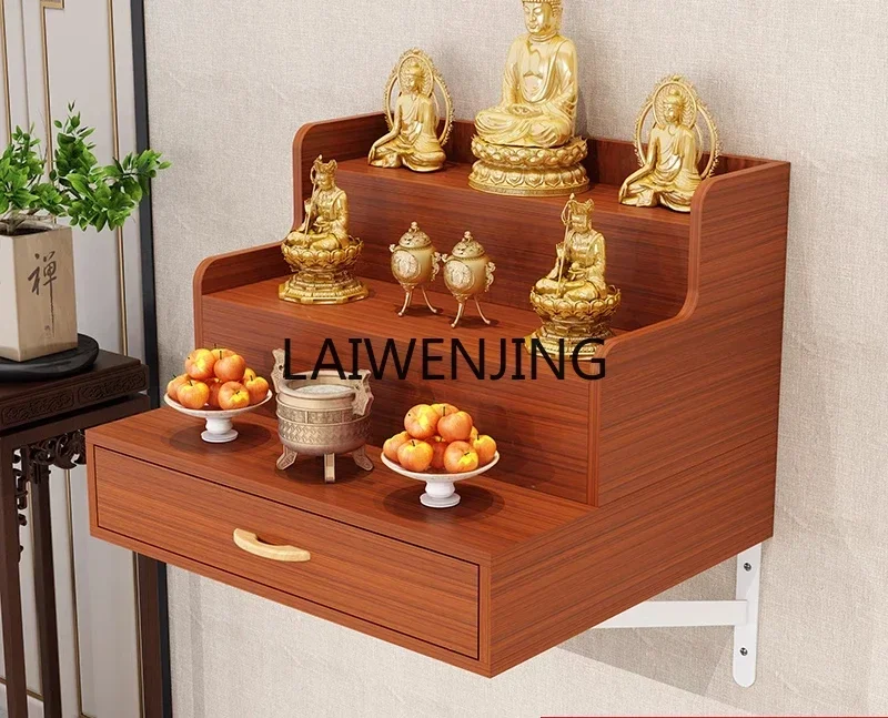 MJY Solid wood shrine wall-mounted table for household table Buddhist shrine rack God of Wealth hanging cabinet