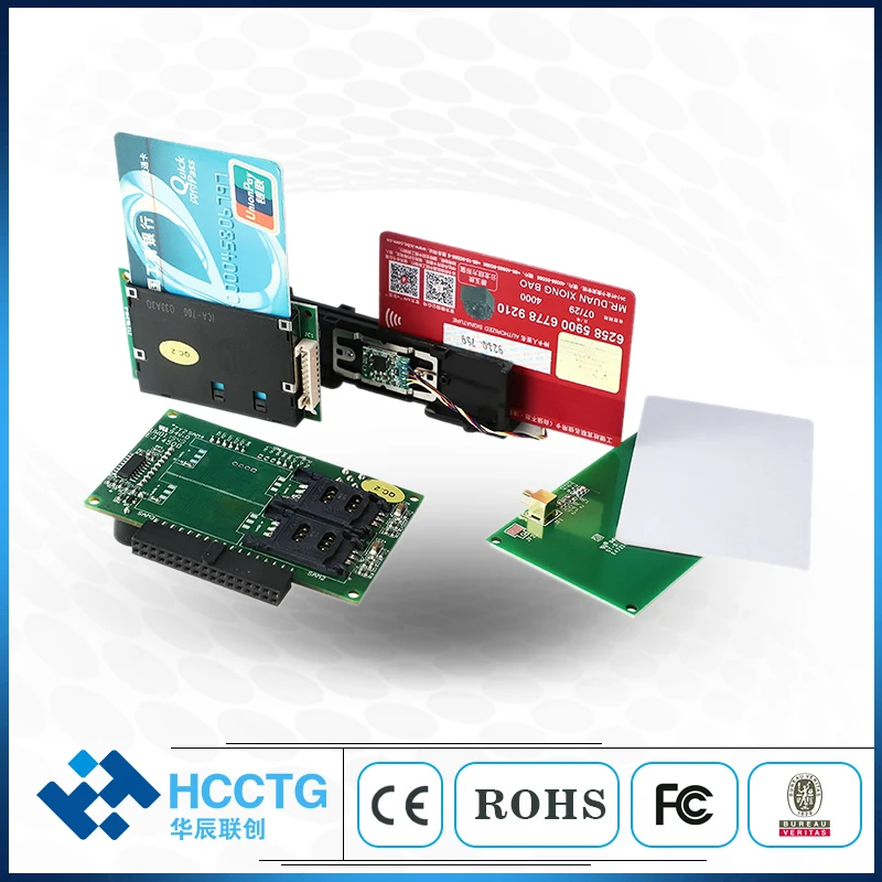 Módulo lector de tarjetas inteligentes MSR inteligente de contacto RFID con 2 certificados PSAM EMV L1 para empresas de pago HCC-T10-DC3