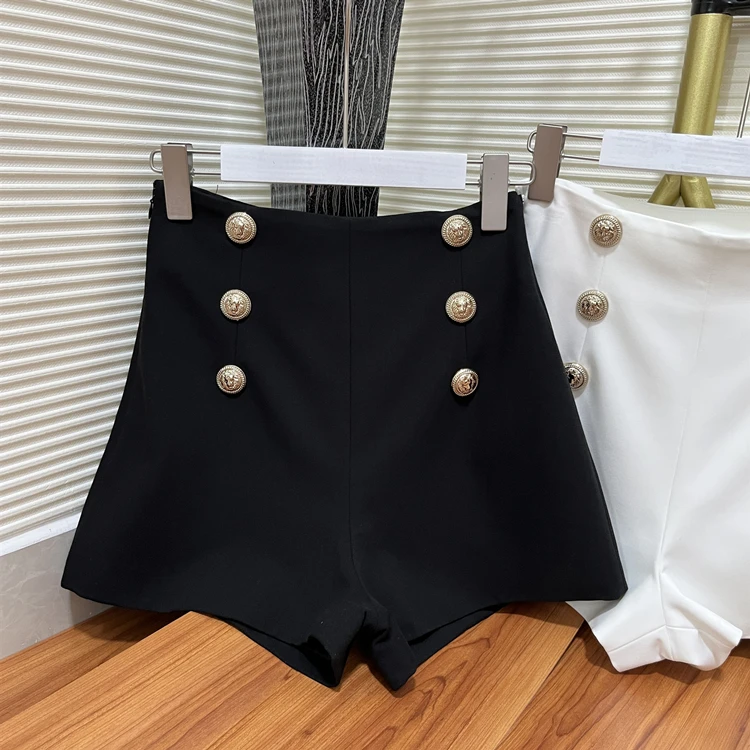 Nowe damskie spodnie z wysokim stanem na rok 2024, z podwójnym rzędem ozdobnych guzików, boczny niewidoczny zamek błyskawiczny, spodnie codzienne.