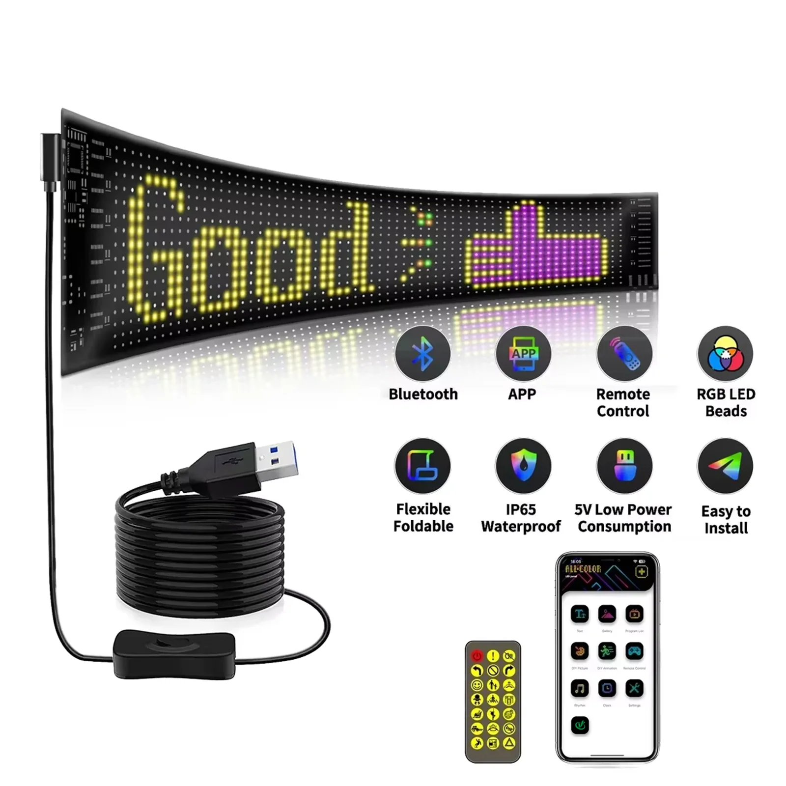 LED Car Sign Programmable App Control LED Matrix Panel Flexible Screen Animation Message Scrolling Sign Soft Led Display Screen