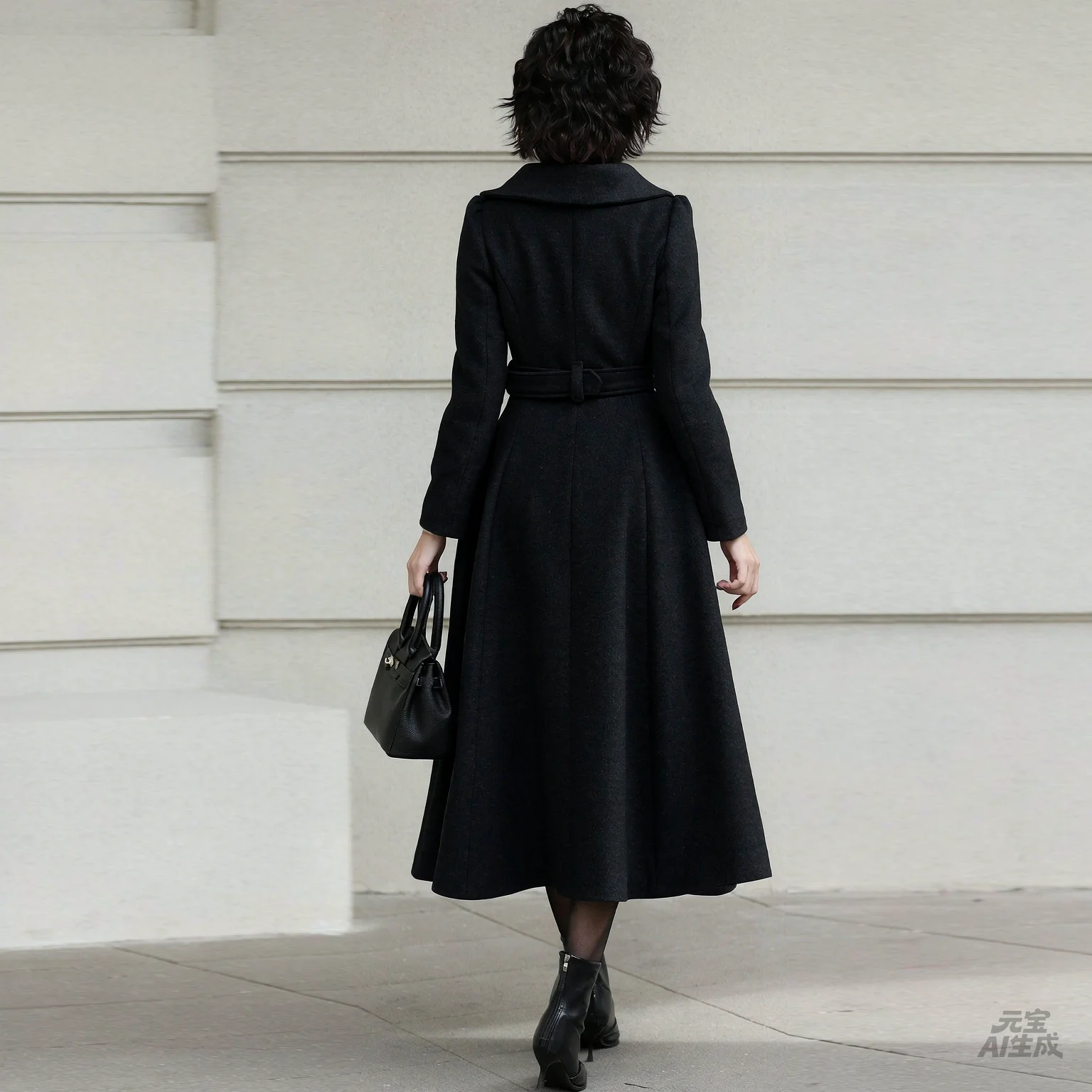 2026 Autumn/Winter New Women's Classic Black Wool-Blend Long Coat, Slim-Fit A-Line Swing Jacket with Belt, Trendy Winter Outerwe