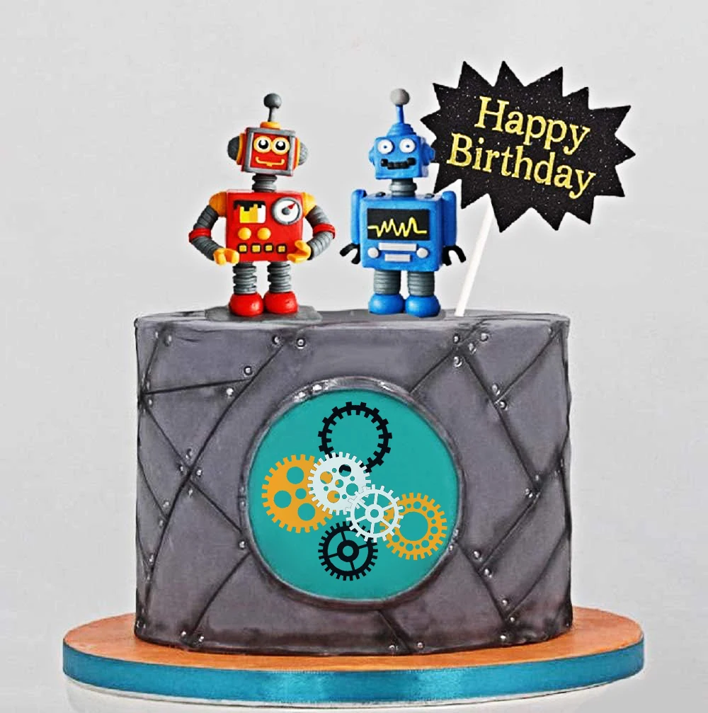 Roboter-Kuchenaufsätze für Jungen, Roboter-Kuchen-Cupcake-Dekorationen, Roboter-Party-Dekorationen, Roboter-Figur für die Geburtstagsfeier – Detail 11