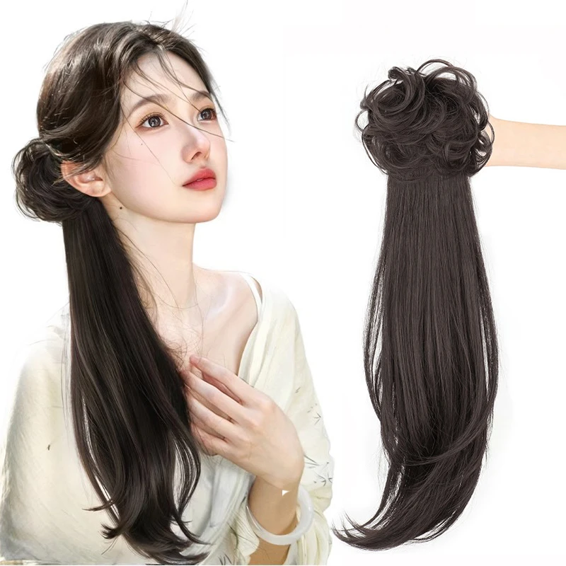 Synthetic Wig Slightly Curly Ponytail Female New Chinese Style Claw Clip  Wig Can Be Tied With Ancient Style Cheongsam Ponytail