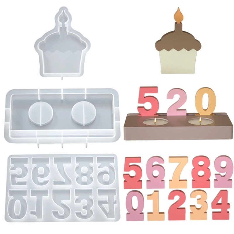 Birthday Cake Candle Holder Molds with Sqaure Base Molds Number Candle Holder Silicones Molds for Making Tealight Holder