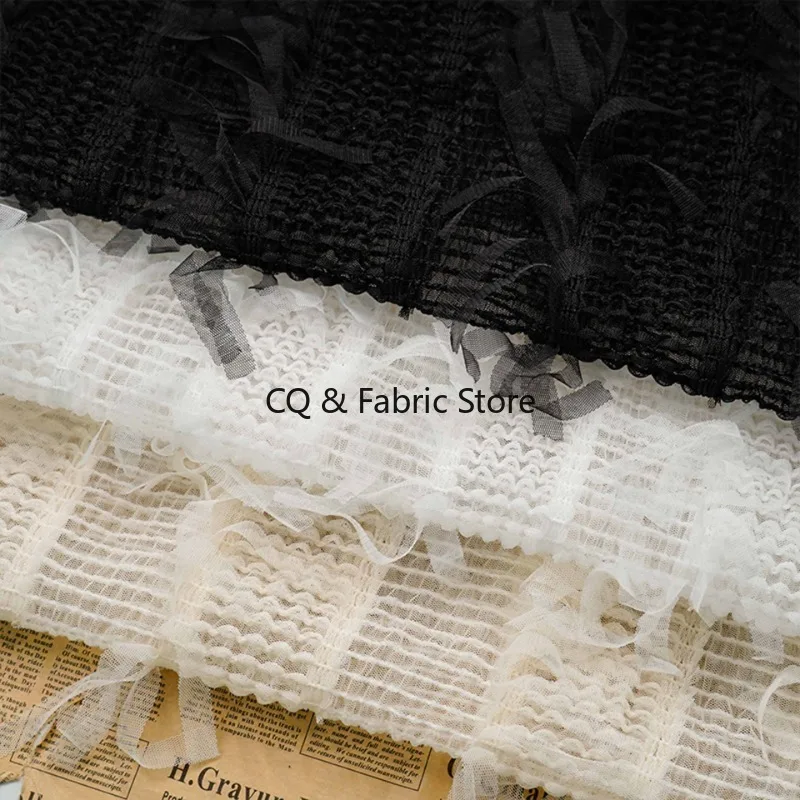 Tassels Striped Lace Mesh Fabric with Elastic Embroidery for Women's Puffy Skirt Dressmaking Designer Fabric