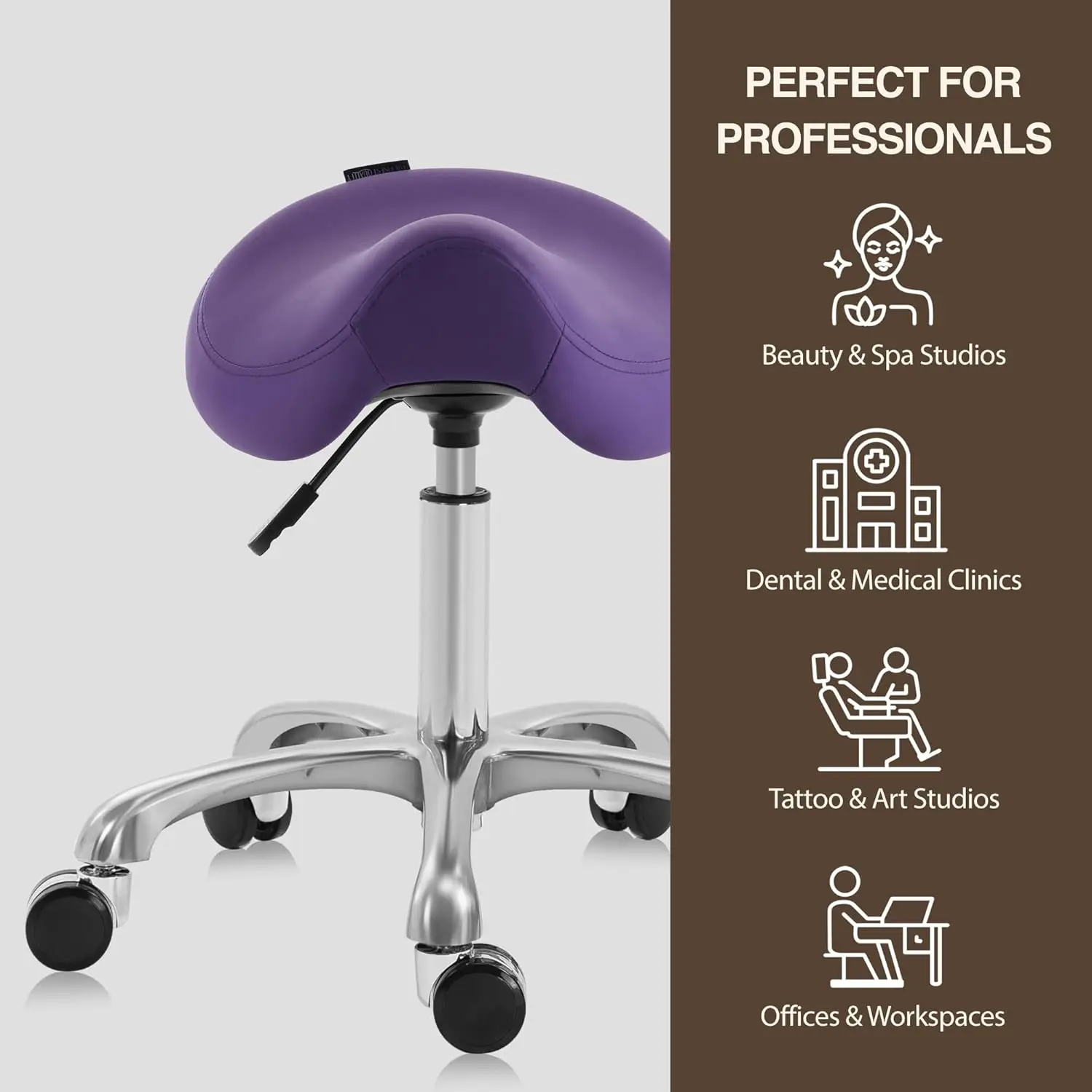 Swivel Adjustable Rolling Stool Saddle Stool With Wheels Heavy Duty Wide Thick Seat Padding Ergonomic Chair For Spa Clinic