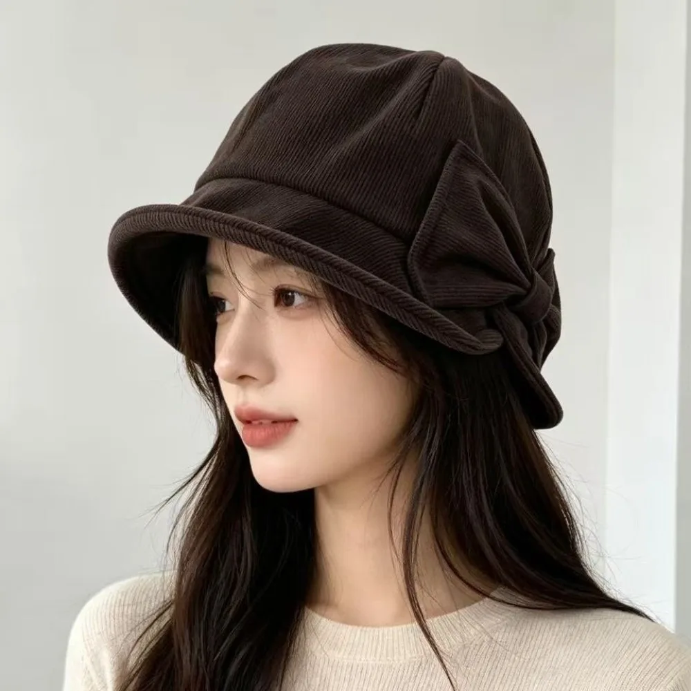 Slit Front Women's Bucket Hat Cold Resistant Warm Construction Vintage Bucket Hat Comfortable Fit Bow Bucket Hat Outdoor Wear