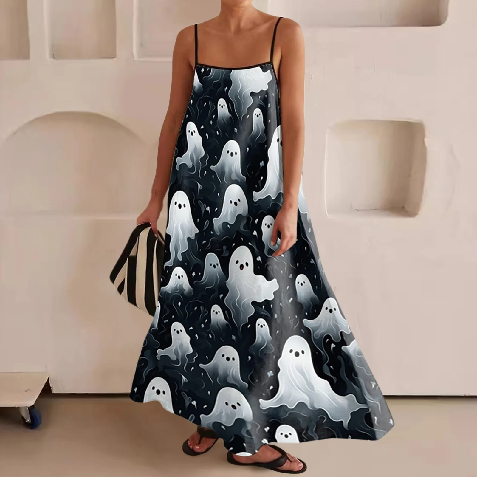 

Women'S Halloween Dresses Scary Skeleton Spider Ghost Print Delicate Fashion Dress Breast Wrap Sexy Fashion Long Dresses