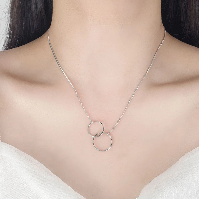 New Fashion Simple Geometric Pendant Necklaces For Women Two Hoops Circle Connected Smooth Charm Necklace Accessories Best Gifts