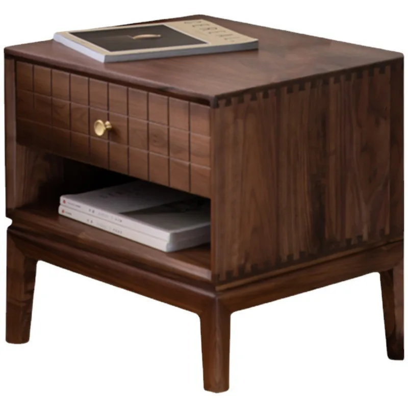 

Nordic black walnut all solid wood bedside table, bedroom modern simple cherry wood locker storage