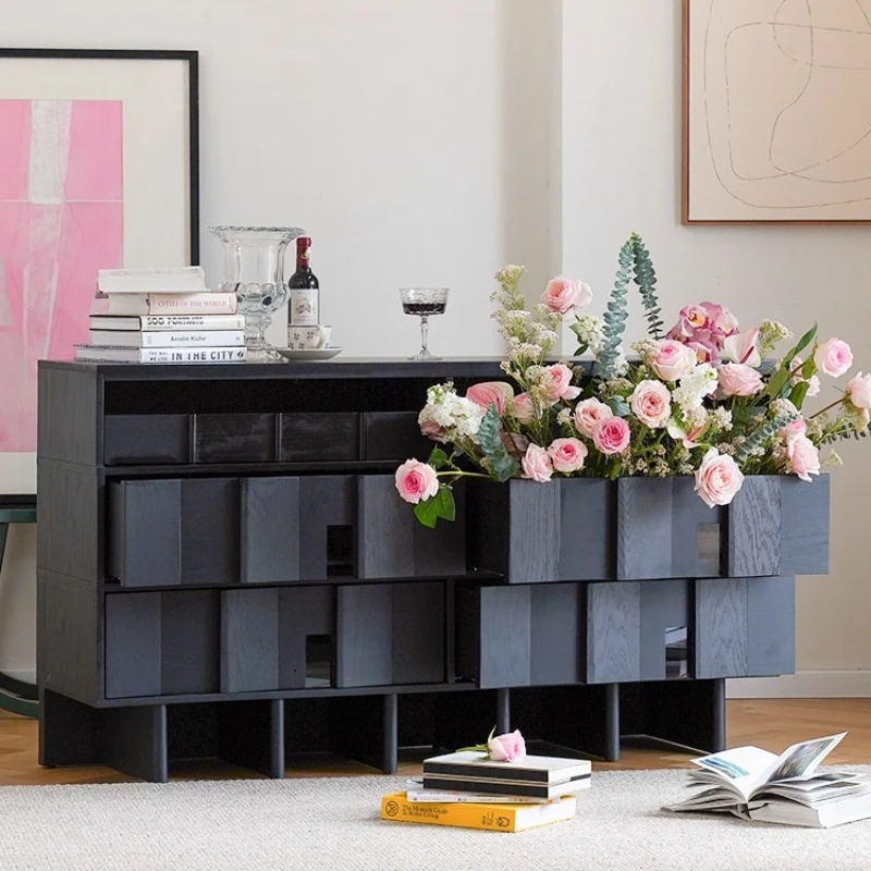 

Marseille cabinet light luxury high sense solid wood chest of drawers black dining side cabinet bedroom entrance storage