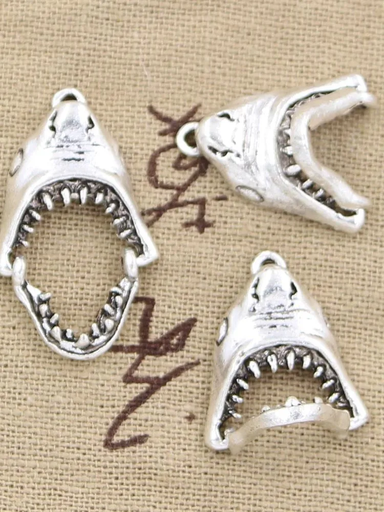 6 sztuk Charms może otworzyć rekina usta głowy 30x28mm Antique Making wisiorek fit, w stylu Vintage tybetański brąz, ręcznie robiona biżuteria DIY — zdjęcie 2