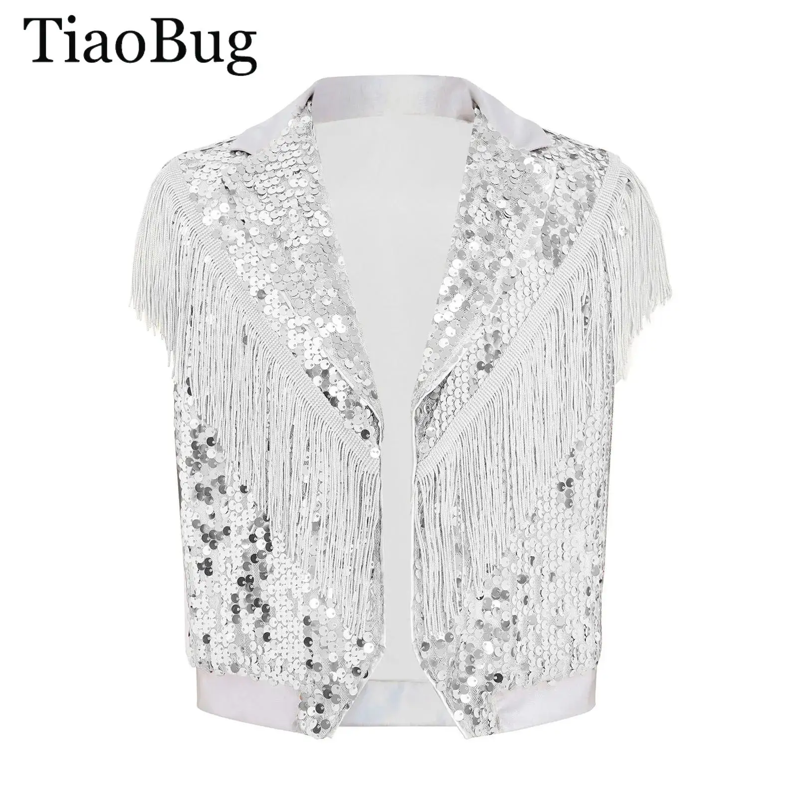 

Children Shining Sequins Tassel Waistcoat Vest Boys Disco Hip-hop Jazz Dance Costume Sleeveless Fringe Vest Jacket Cropped Tops