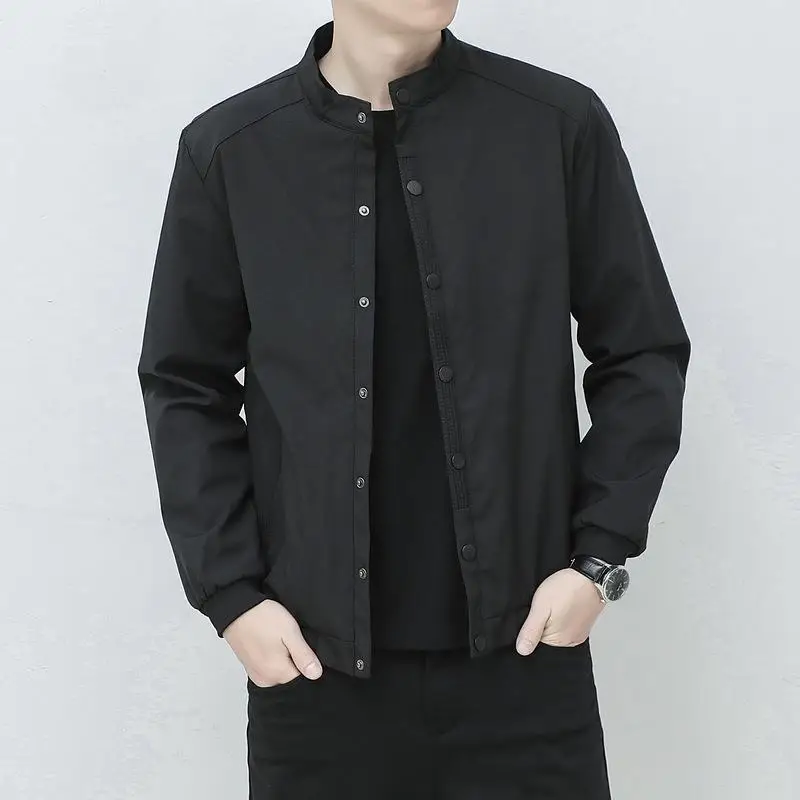 Korean Style Spring and Autumn Men's Jacket Casual Loose Fit Stand Collar Plus Size Mature Sturdy Male Workwear Top