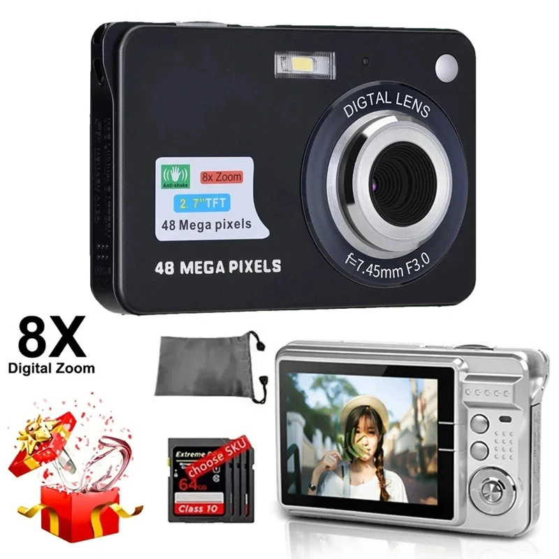 

1080P Digital Camera for Kids Video Camera with 32GB Card with 8x Zoom Compact Point 48MP Rechargeable Camera for Students Gift