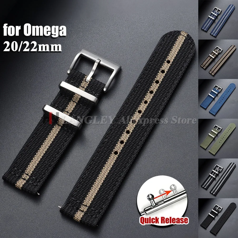 20mm 22mm Ribbed Nylon Strap for Omega for Seiko for Tudor Woven Canvas Fabric Watch Band Military Sport Quick Release Bracelets