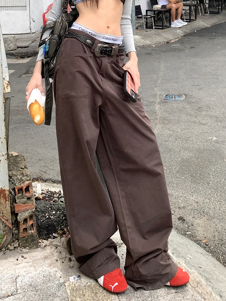 

ZHISILAO New Brown Wide Leg Baggy Jeans Women Chic Vintage Loose Denim Pants Streetwear Spring 2026