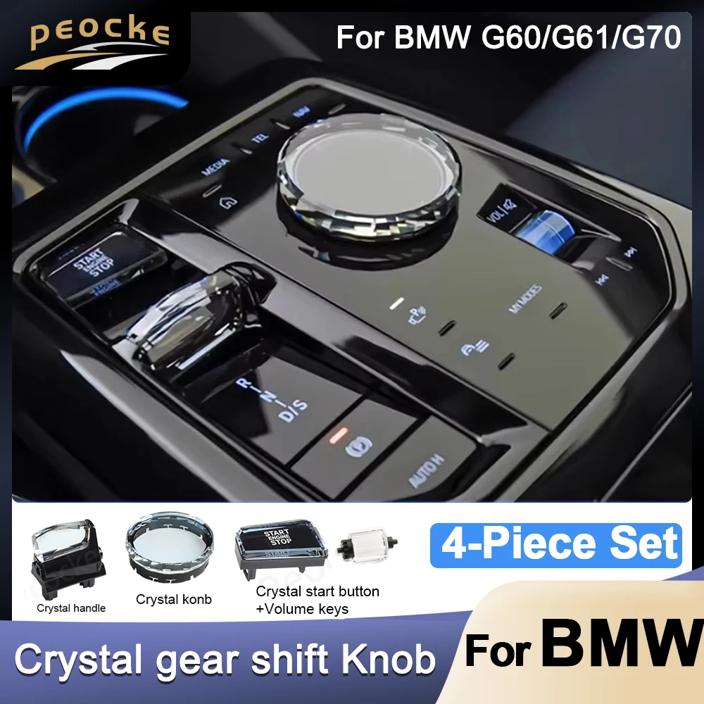 Crystal 4-Piece Gear Shift Knob Stick Handle For BMW G60 G61 G68 i7 G70 M5 G90 iX i20 X3 G45 G48 Crystal Interior Accessories