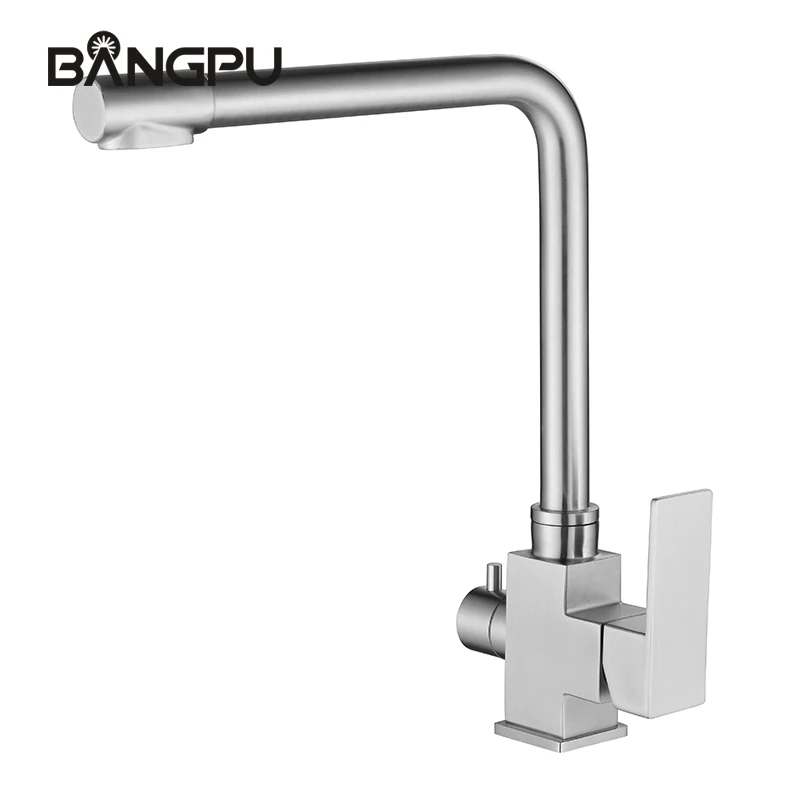 Double Handle Kitchen Sink Faucet Deck Mounted One Hole Vessel Sink Faucet Modern Kitchen Hot and Cold Mixer Tap Brushed