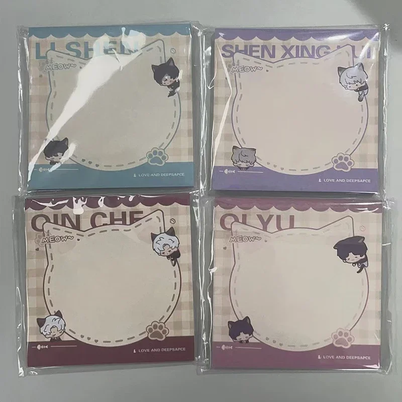 4Pcs/Pack Game Love and Deepspace Cartoon Memo Pad Stickers Decal Sticky Notes Xavier Zayne Rafayel ralayo Sylus Notepad