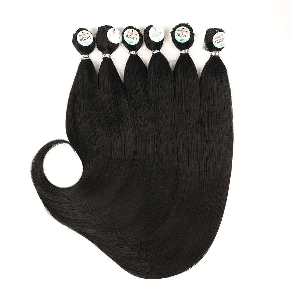 Synthetic Straight Hair Tail Curl Black 16 18 20‘’ 6 Bundles With Closure High Temperature Fiber Weave Hair Extensions For Women view 5