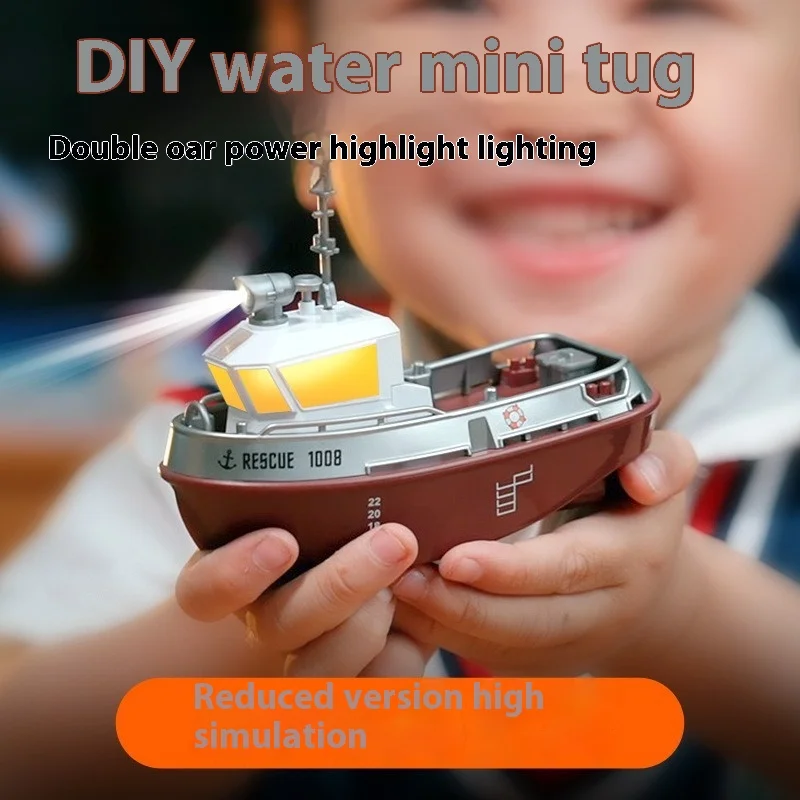 1:32 Mini zdalnie sterowana łódź ratownicza 2.4g Rc Tugboat Led Light Rc Ship Lighting Elektroniczne łodzie Rc Zabawki wodne Chłopcy Dziewczynki Prezent