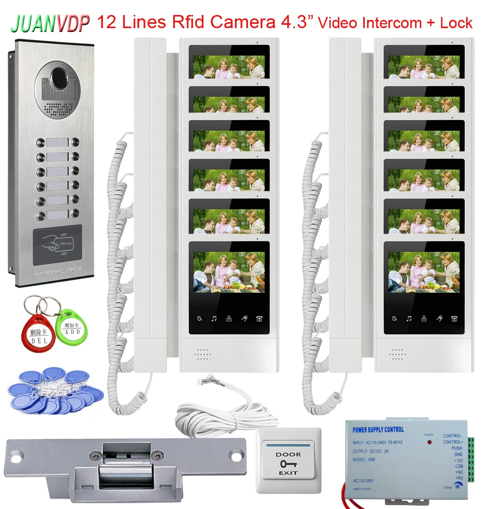 

Video Intercom 4.3 Inches Screen Smart Home Doorbell Interphone System RFID Unlock Access Control Home Security For 6/8/10/12