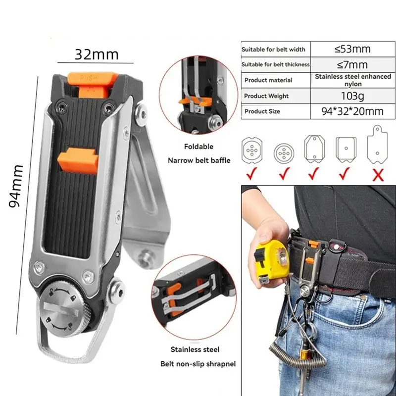 Schmale Schnellverschluss-Schnalle mit Haken für Maßband, Elektrobohrer, Modifiziertes Elektriker-Werkzeug - [Toolmr A83] – Detail 6