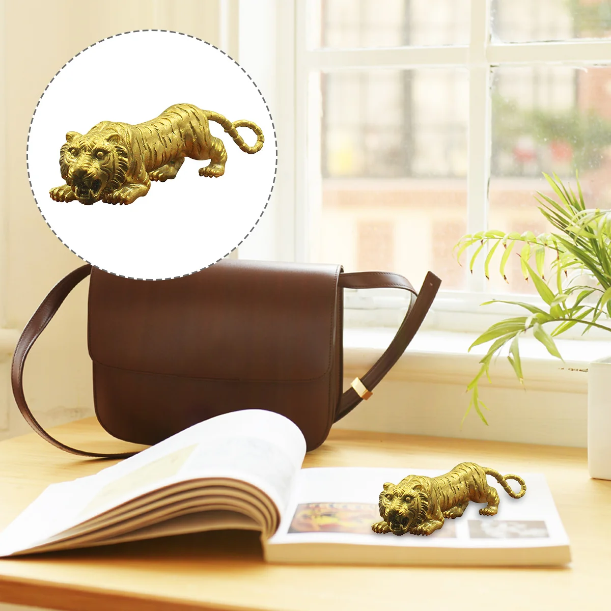 

Luxury Copper Tiger Sculpture Smooth Surface Elegant Desktop Decoration for Office Home Showcase Spring Festival Enhancement