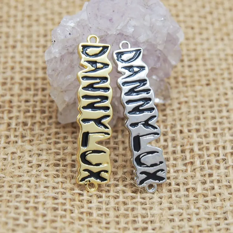 

2Pcs Plated Black Enamel Connector Letter Copper Approx 38.9x9mm Jewelry Special Gift For Women