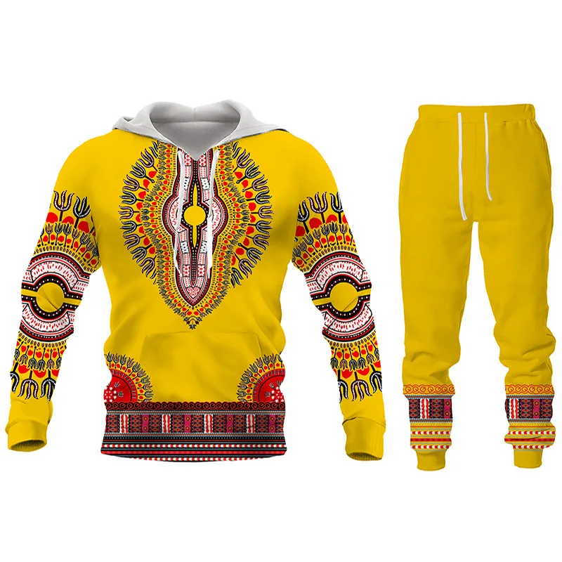 Lässige Hoodies Set 3D-Druck afrikanischen Vintage-Stil Paar Sportswear Anzug Hip Hop Langarm Set Herbst/Winter Herren bekleidung