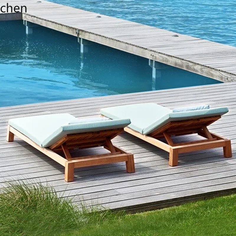 ZP10outdoor bed Solid wood open-air waterproof hotel Villa swimming pool B & B seaside teak beach chair