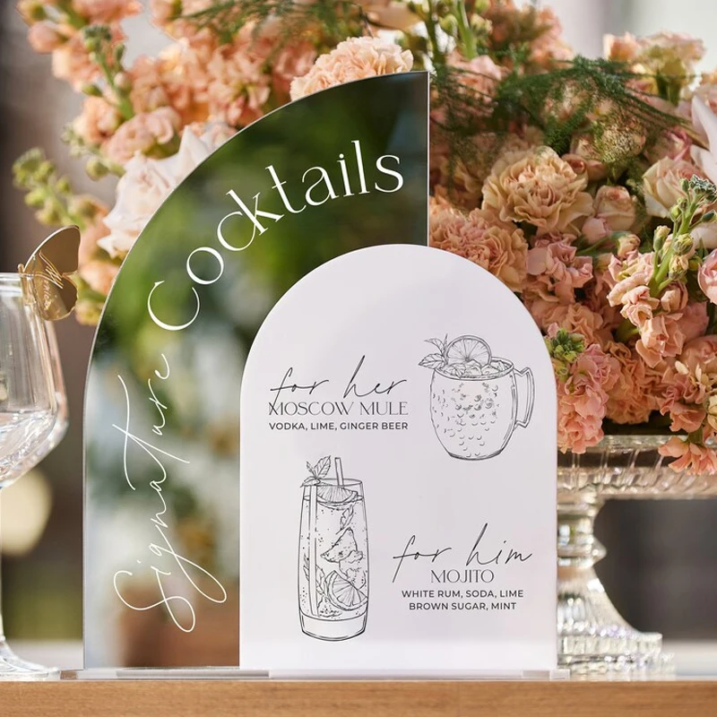 

Signature Cocktail Sign,Silver Mirror and White Bar Sign,Custom Wedding Sign,His and Hers Drinks,Wedding Bar Sign