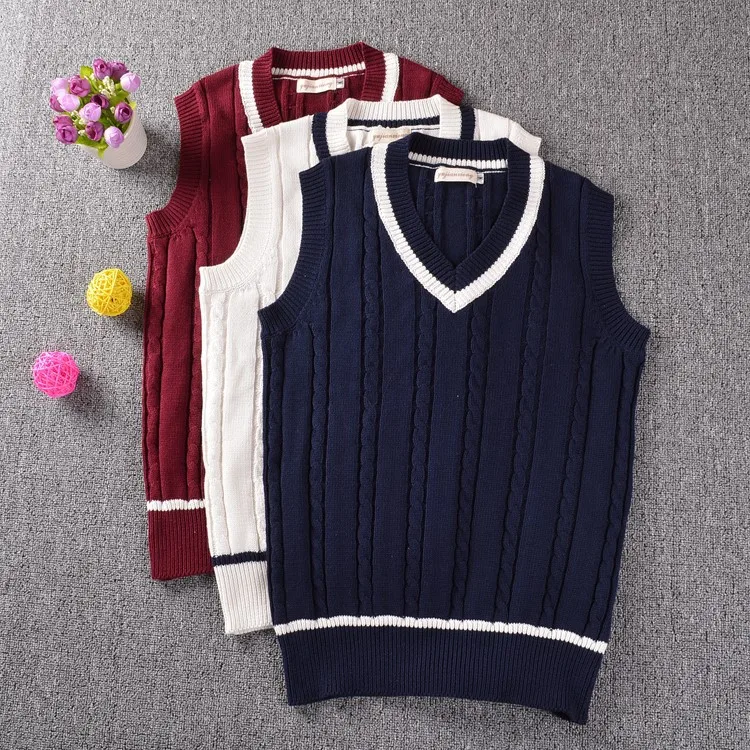 Britse Preppy Stijl V-Hals Uniform Vest Heren En Vrouwen Japans Navy Student Mouwloos Vest Trui Meisjes Jongens